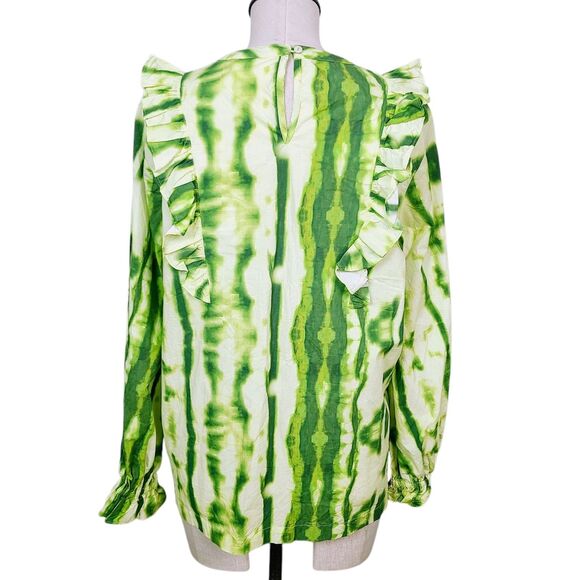 Samant Chauhan‎ Anthropologie Top S Green Tie Dye Ruffle Long Sleeve Blouse - Picture 5 of 8